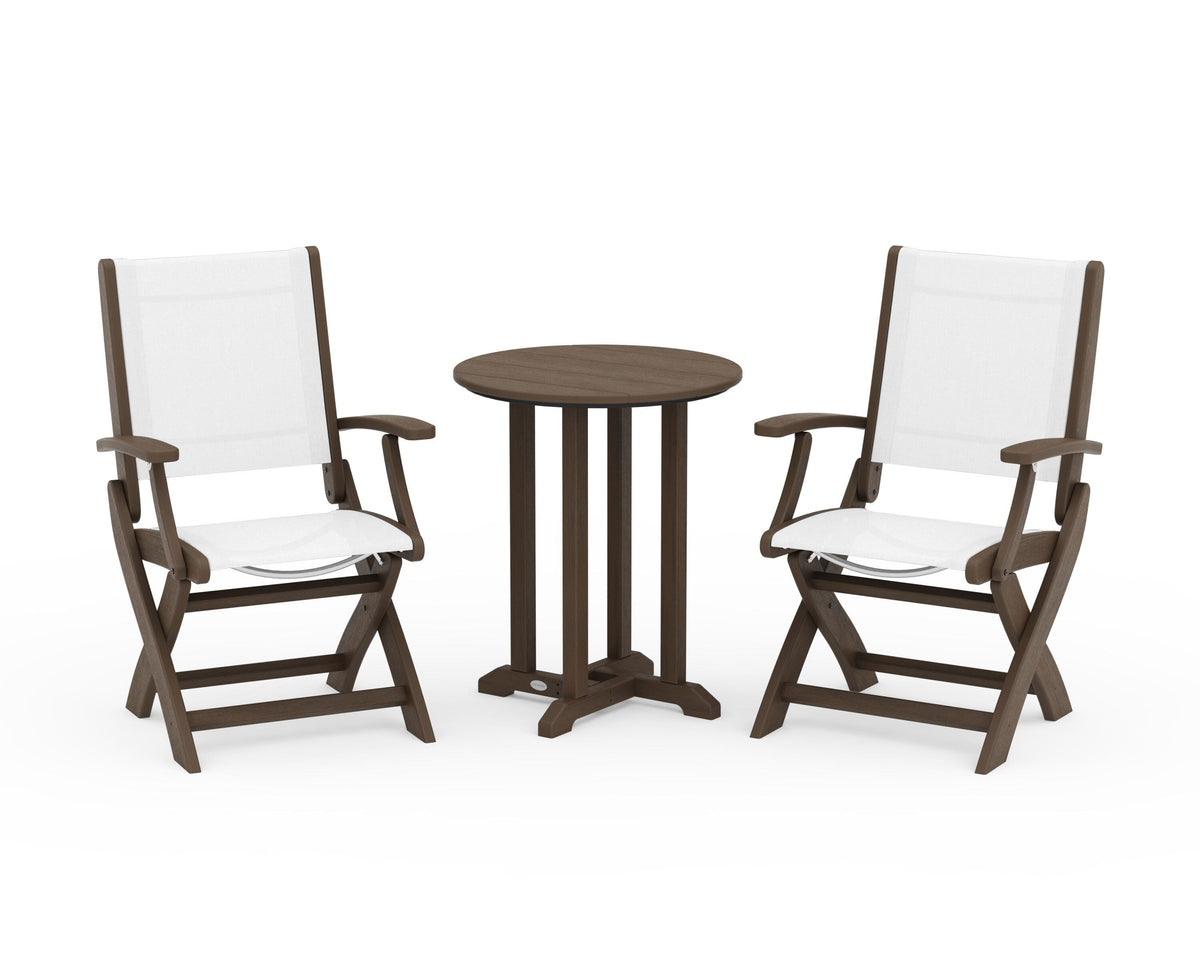 POLYWOOD Coastal Folding 3-Piece Round Bistro Dining Set in Kona / White