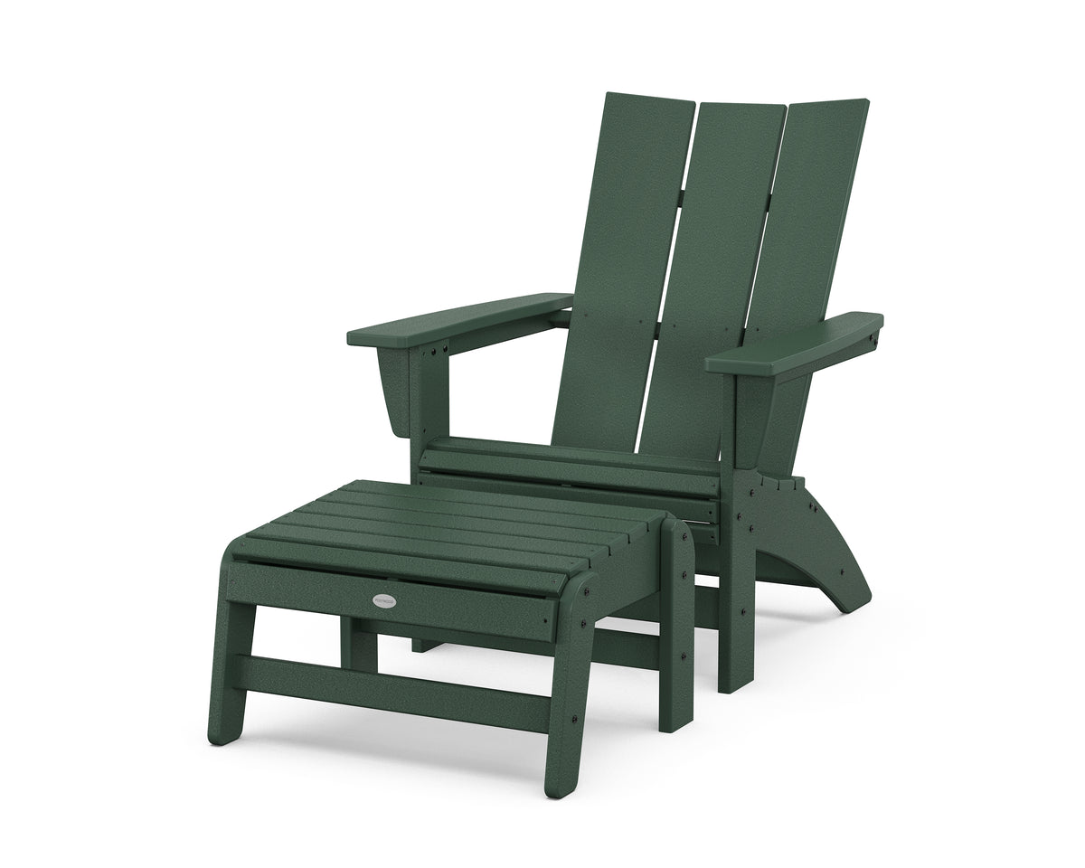 POLYWOOD Modern Grand Adirondack Chair with Ottoman in Green