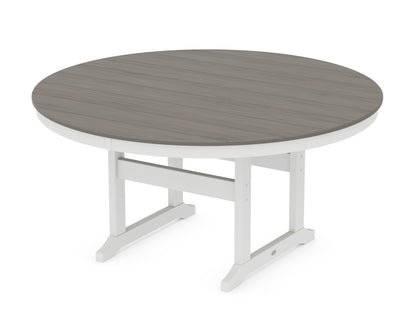 POLYWOOD 60" Round Farmhouse Dining Table in White / Driftwood