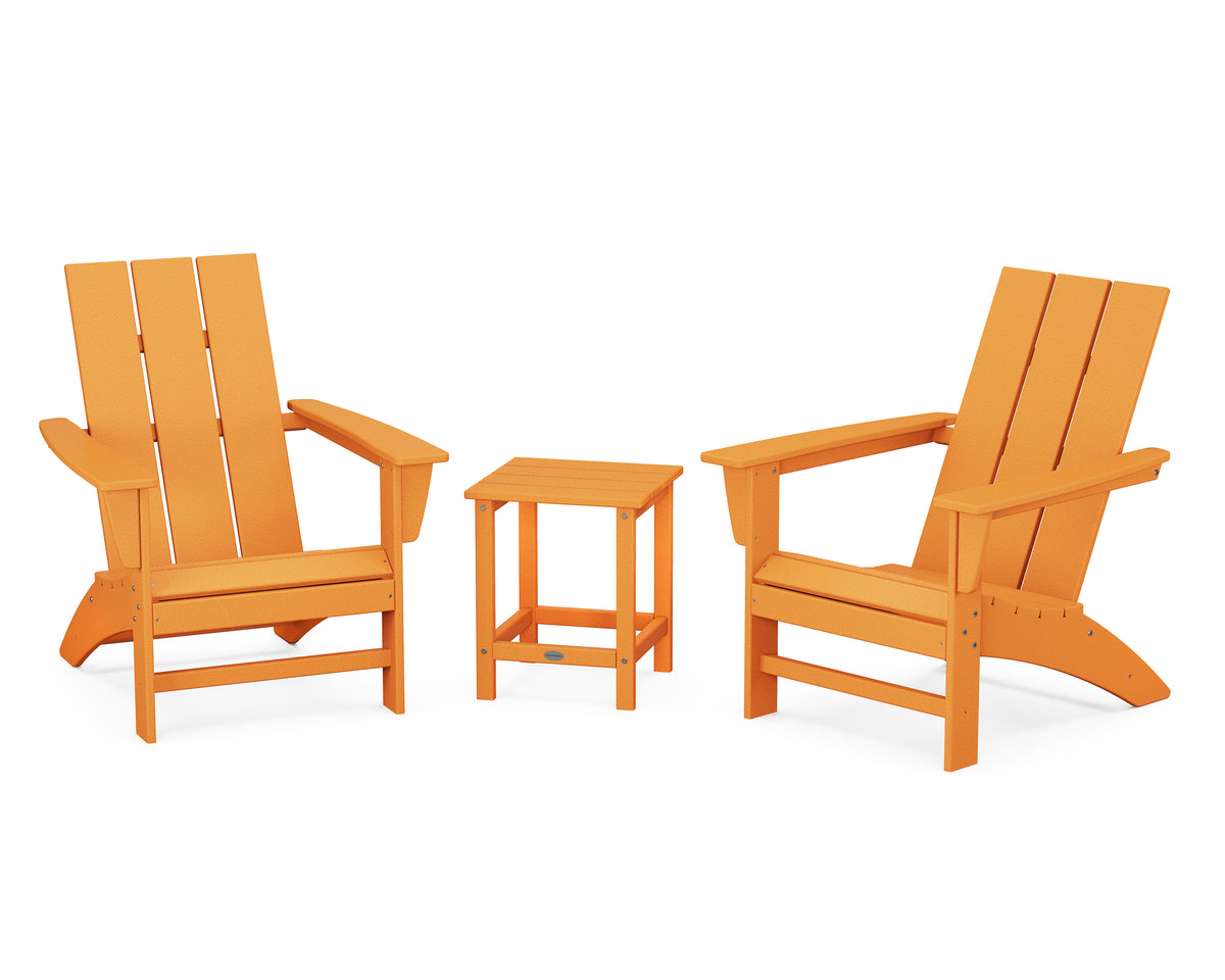 POLYWOOD Modern 3-Piece Adirondack Set with Long Island 18" Side Table in Tangerine