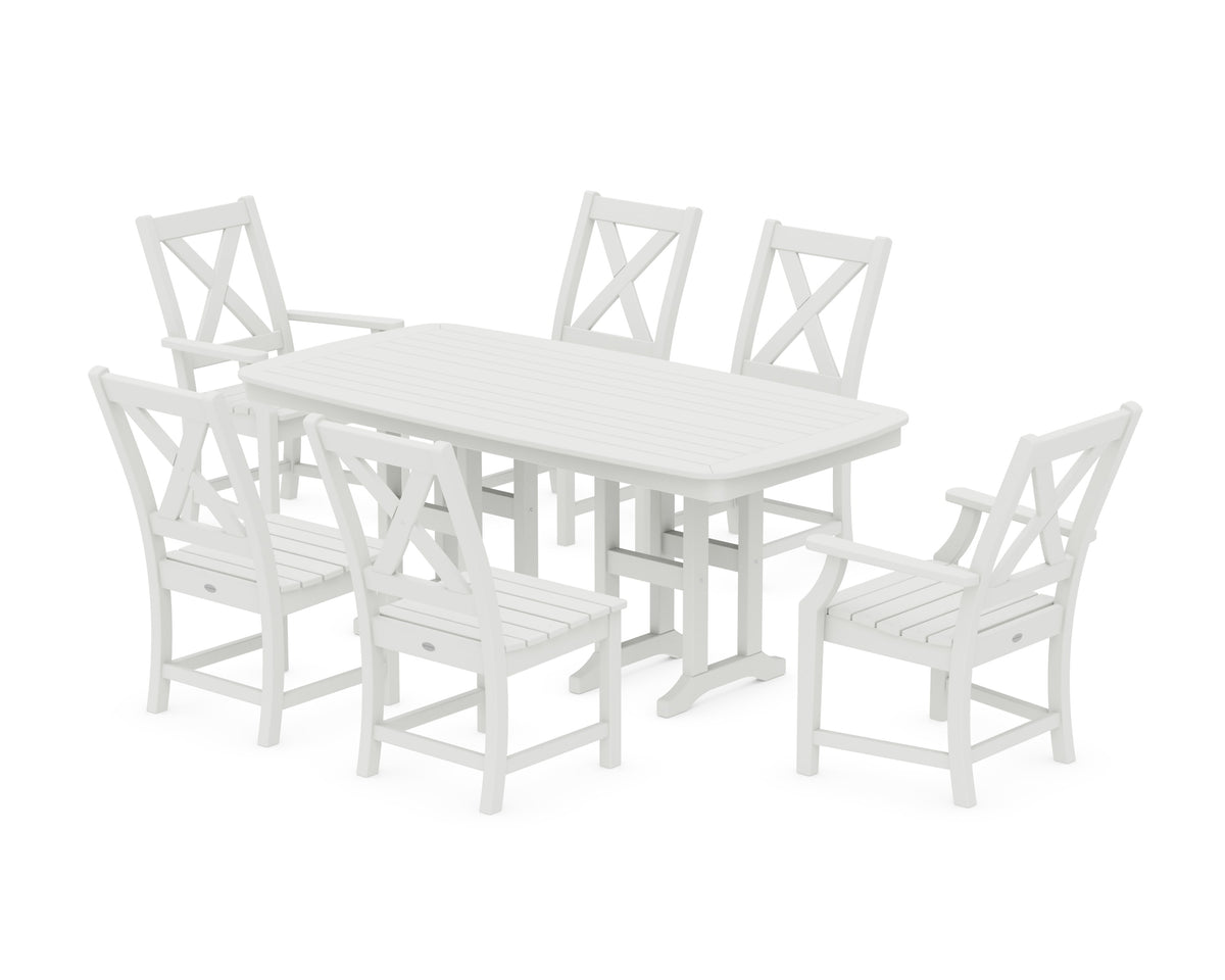 POLYWOOD Braxton 7-Piece Dining Set - 37" x 72" Table in Vintage White