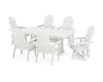 POLYWOOD Vineyard Curveback Adirondack Swivel Chair 7-Piece Farmhouse Dining Set with Trestle Legs in Vintage White