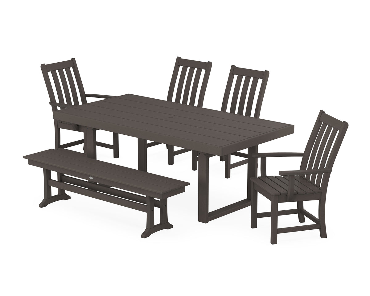 POLYWOOD Vineyard 6-Piece Dining Set with Bench - 39" x 78" Table in Vintage Coffee