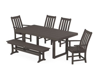 POLYWOOD Vineyard 6-Piece Dining Set with Bench - 39" x 78" Table in Vintage Coffee