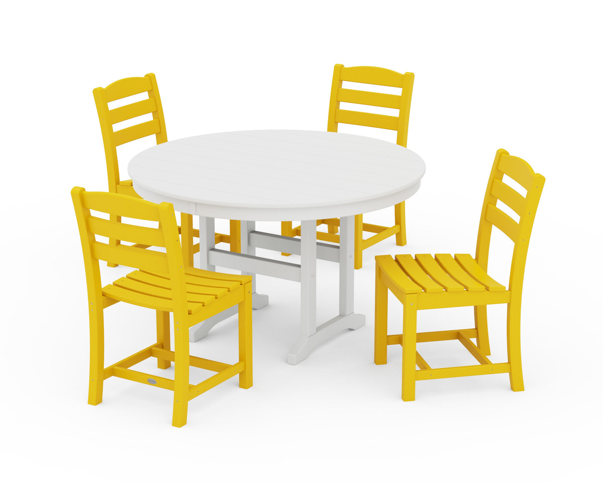 POLYWOOD La Casa Café Side Chair 5-Piece Round Farmhouse Dining Set in Lemon / White