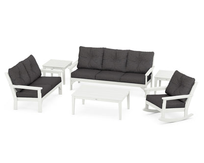 POLYWOOD Vineyard 6-Piece Deep Seating Set with Rocking Chair in Vintage White / Ash Charcoal