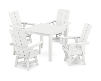 POLYWOOD Modern Curveback Adirondack 5-Piece Parsons Swivel Dining Set in White