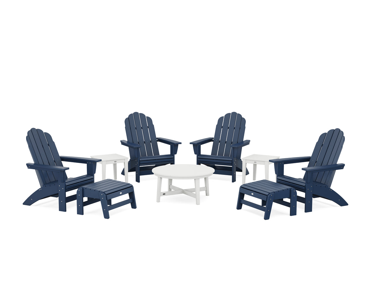 POLYWOOD Vineyard Grand Adirondack 9-Piece Conversation Set in Navy / White