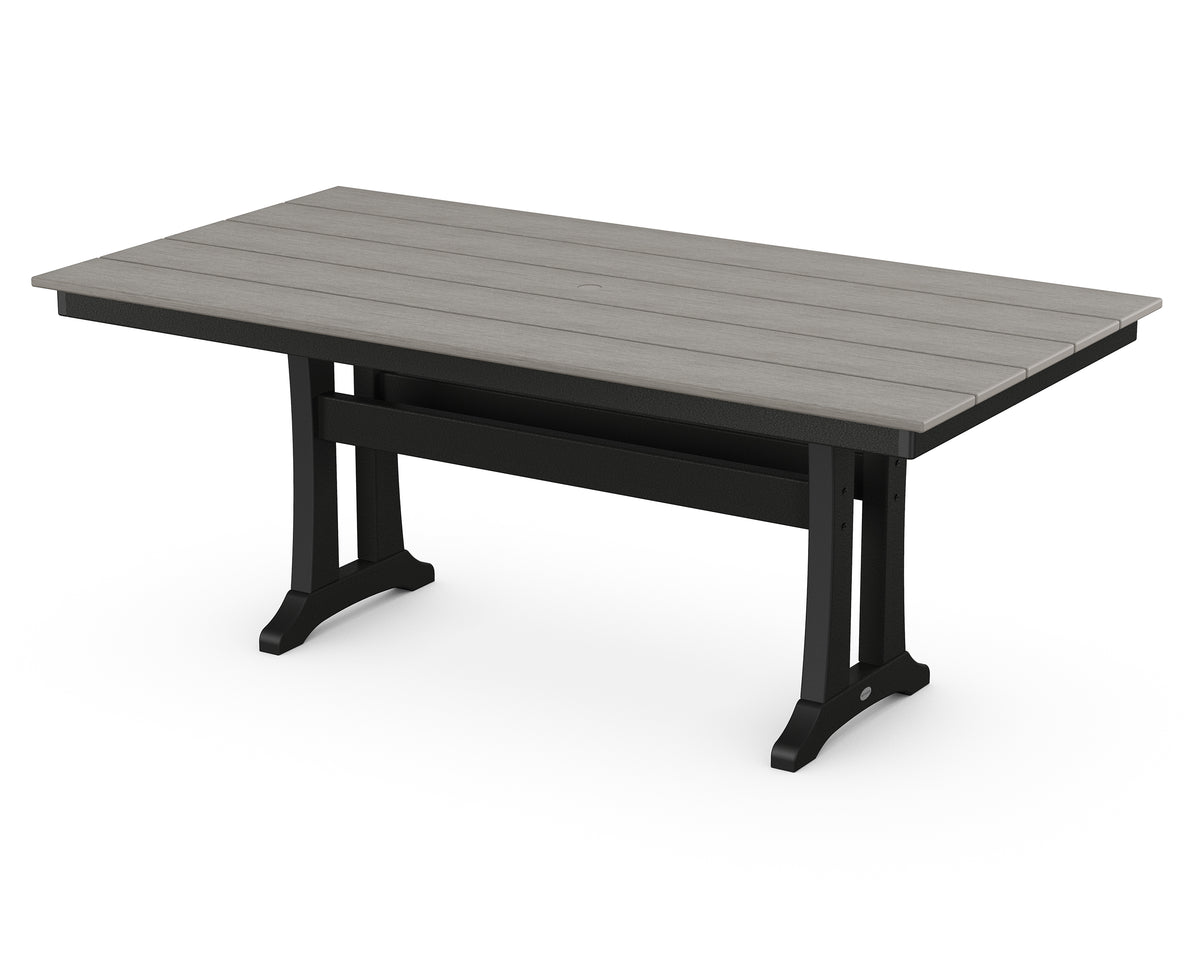 POLYWOOD Farmhouse Trestle 37" x 72" Dining Table in Black / Driftwood