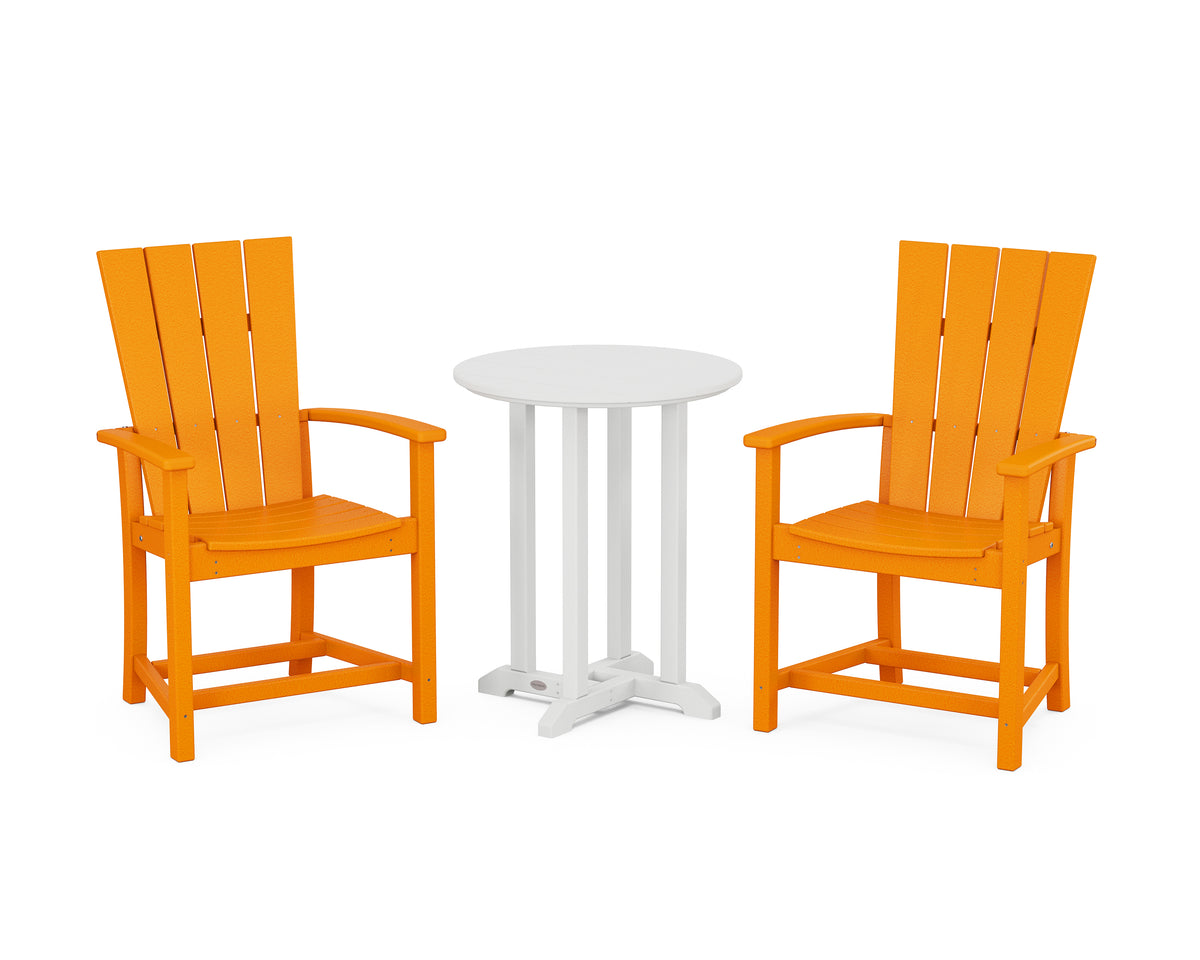 POLYWOOD Quattro 3-Piece Round Farmhouse Bistro Dining Set in Tangerine / White