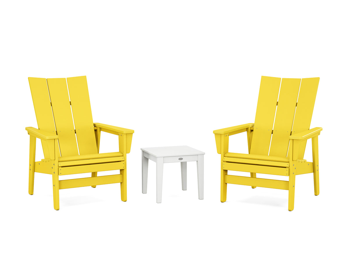 POLYWOOD 3-Piece Modern Grand Upright Adirondack Set in Lemon / White