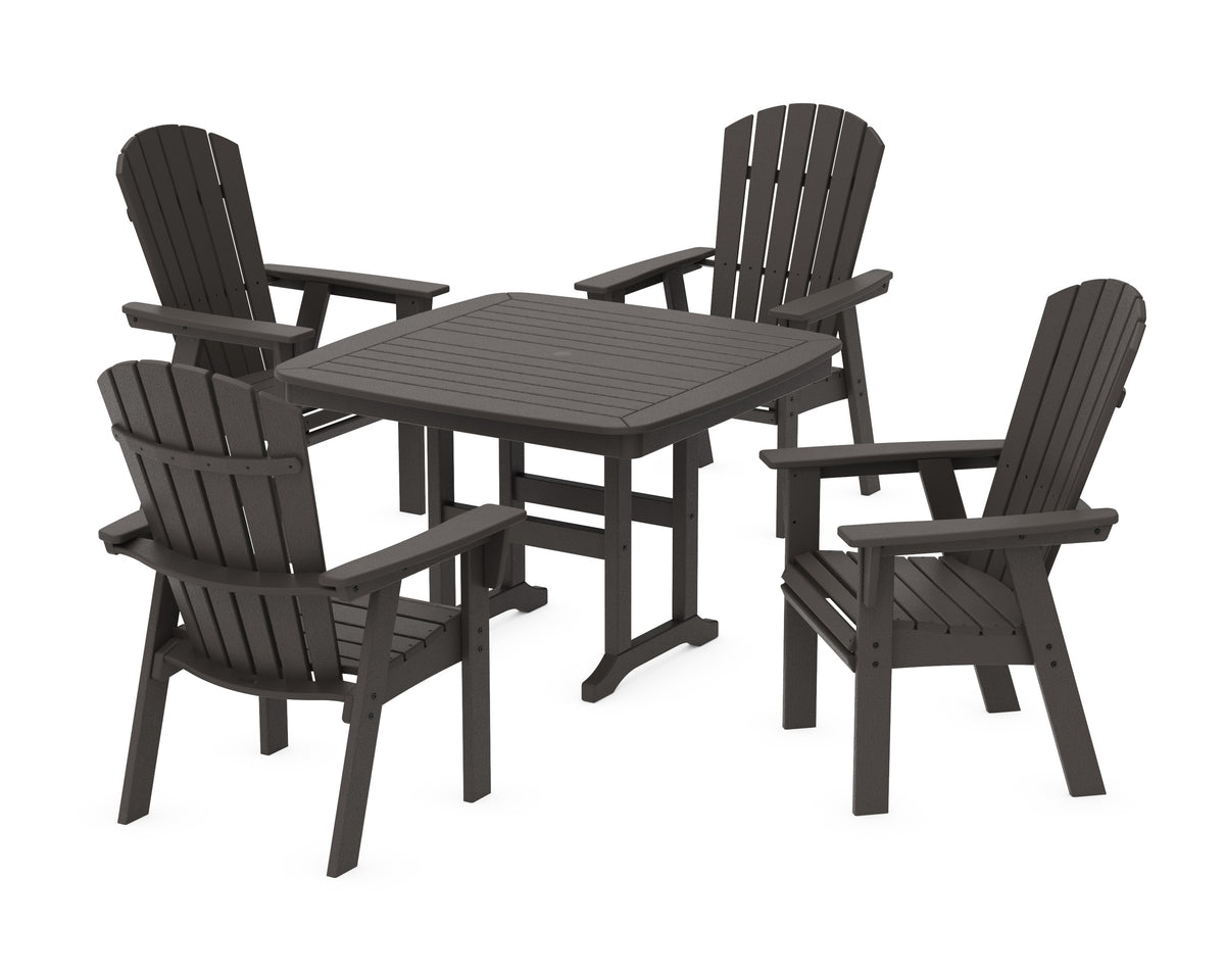 POLYWOOD Nautical Curveback Adirondack 5-Piece Dining Set - 44" Table in Vintage Coffee