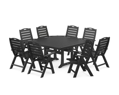 POLYWOOD Nautical Highback 9-Piece Square Dining Set with Trestle Legs in Black