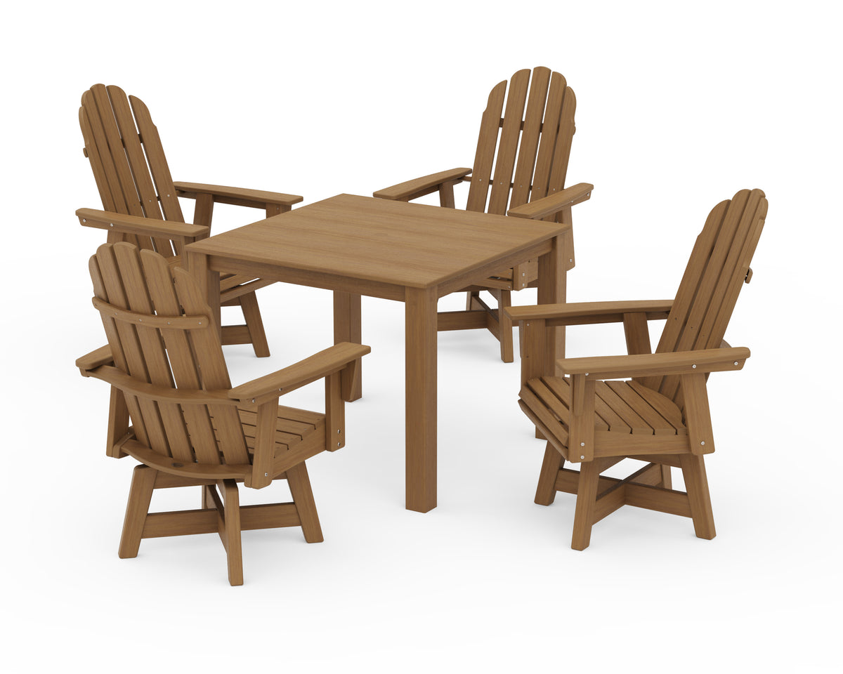 POLYWOOD Vineyard Curveback Adirondack 5-Piece Parsons Swivel Dining Set in Natural