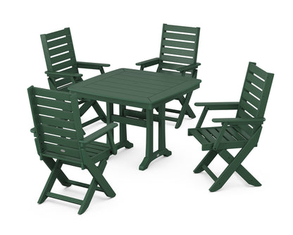 POLYWOOD Captain Folding Chair 5-Piece Dining Set with Trestle Legs - 37" Table in Green