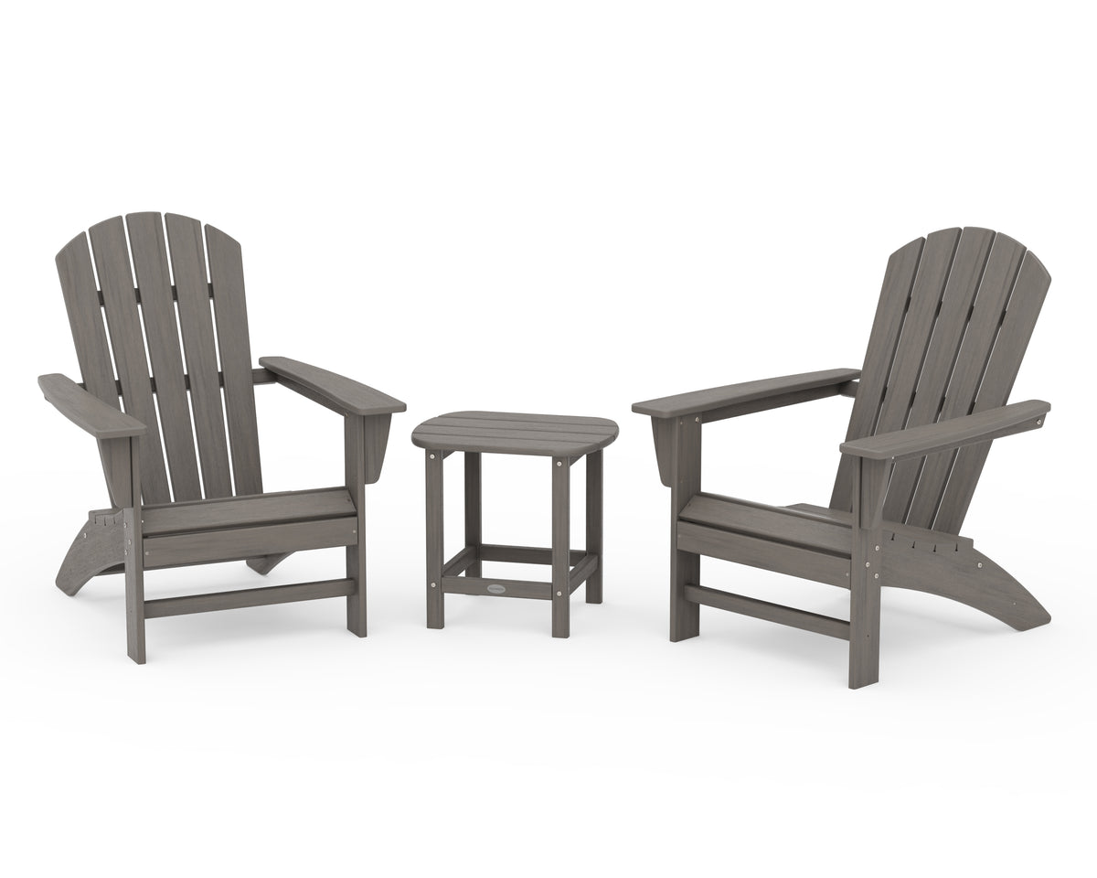POLYWOOD Nautical 3-Piece Adirondack Set with South Beach 18" Side Table in Driftwood
