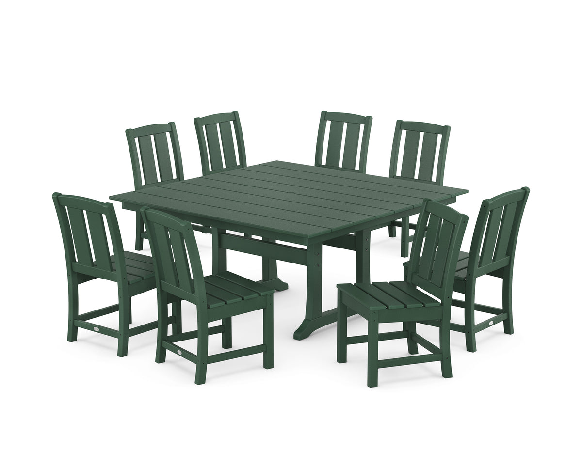 POLYWOOD Mission Side Chair 9-Piece Square Farmhouse Dining Set with Trestle Legs in Green