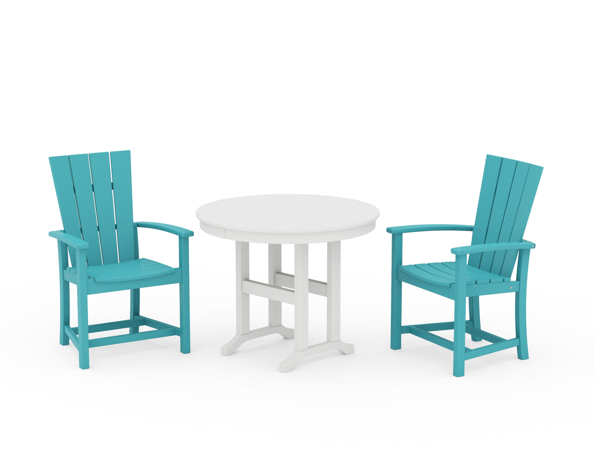 POLYWOOD Quattro 3-Piece Round Farmhouse Dining Set in Aruba / White