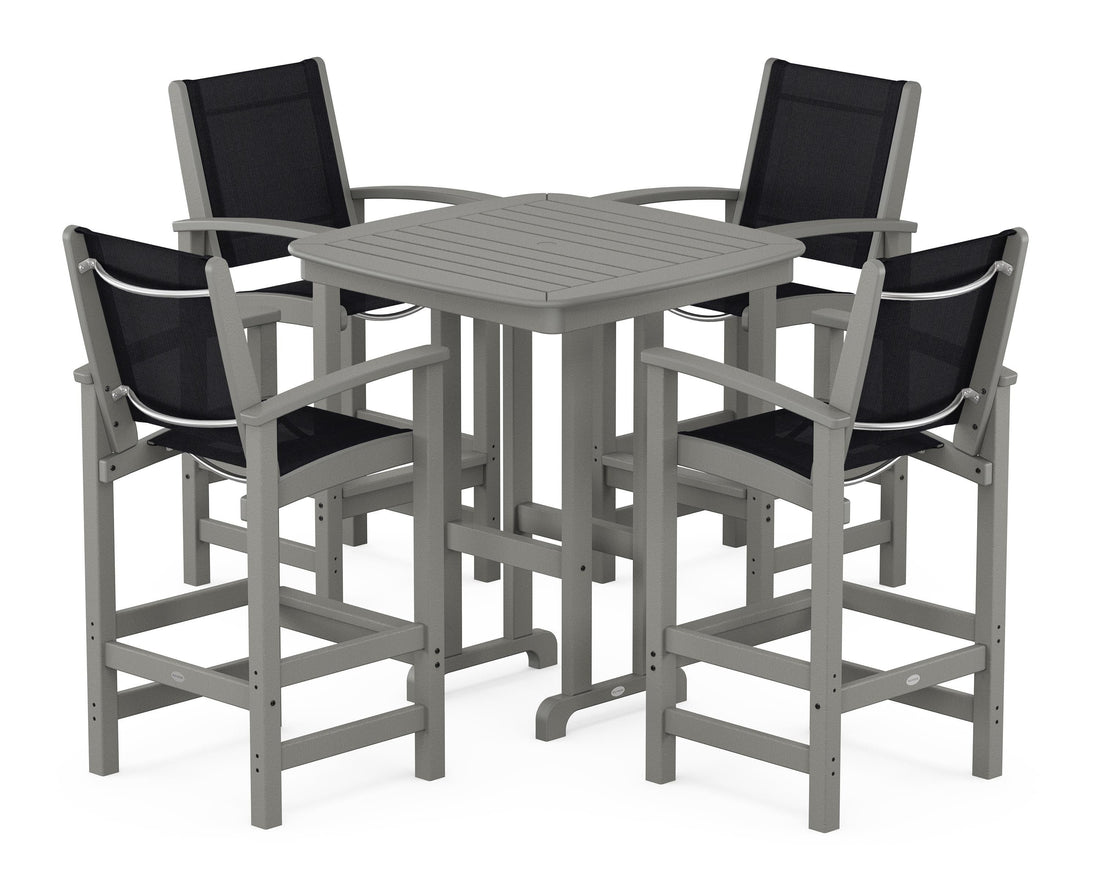 POLYWOOD Coastal 5-Piece Bar Set in Slate Grey / Black