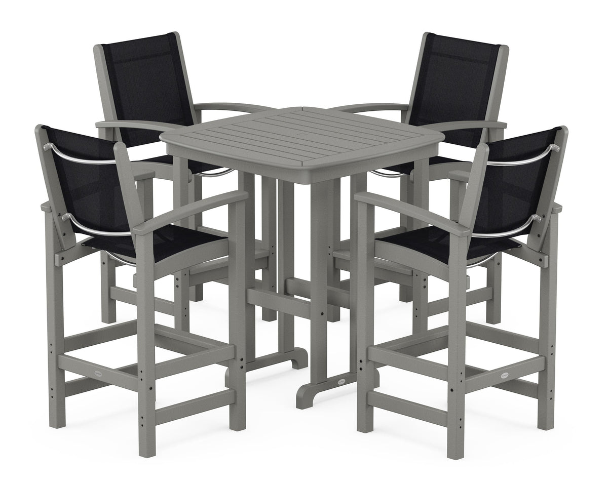POLYWOOD Coastal 5-Piece Bar Set in Slate Grey / Black