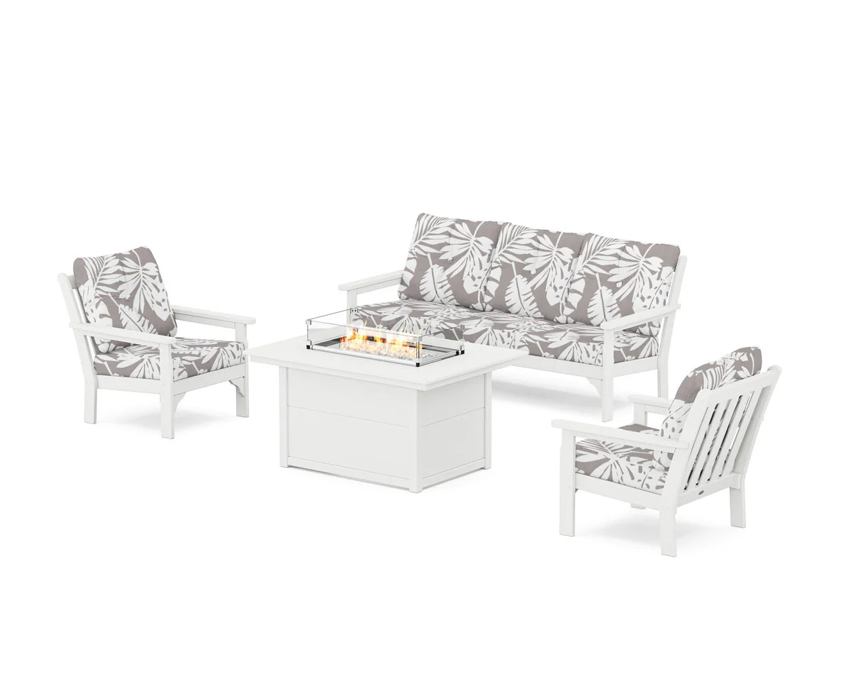 POLYWOOD Vineyard Deep Seating Fire Pit Table Set