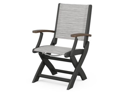POLYWOOD Coastal Folding Chair in Black with Kona arms and Metallic sling