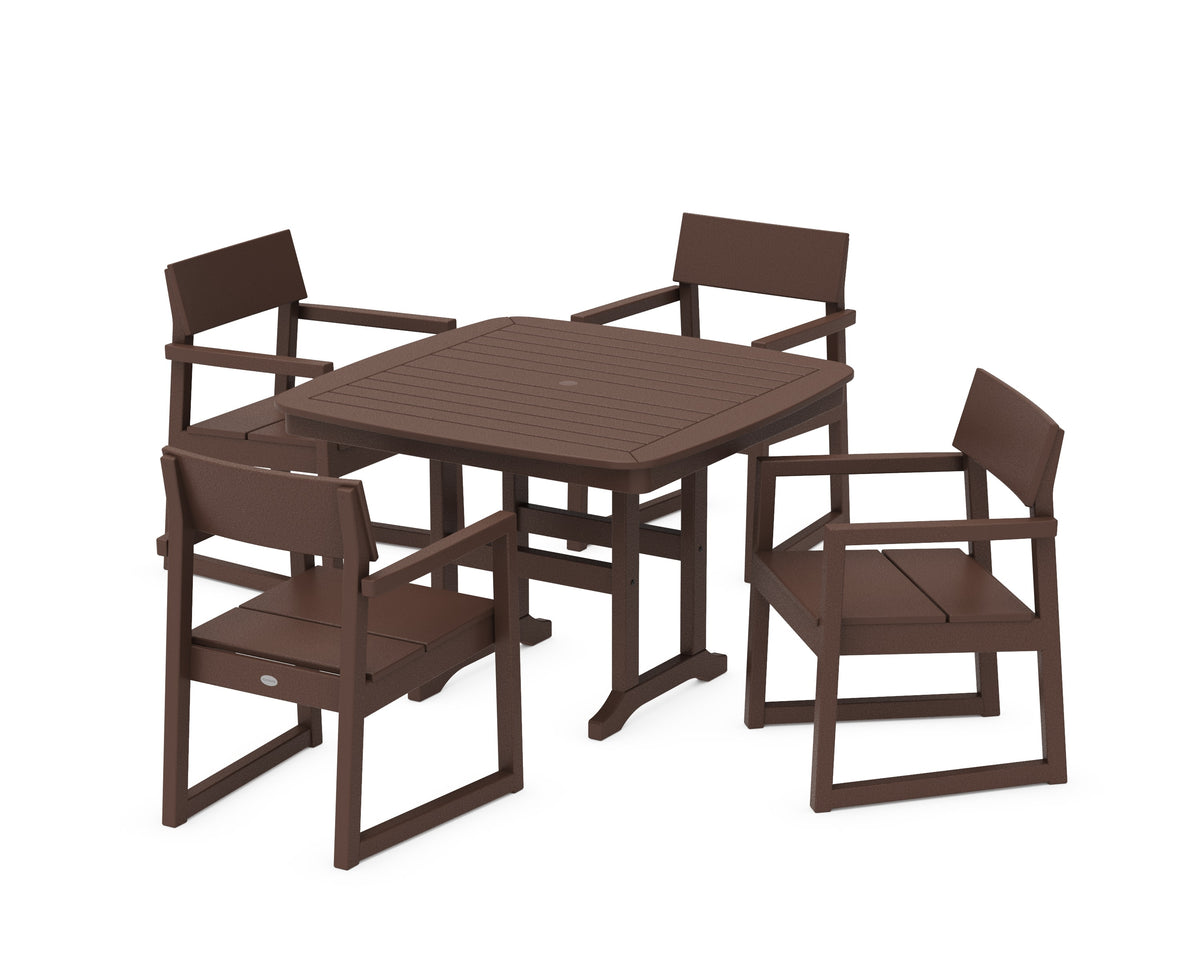 POLYWOOD EDGE 5-Piece Dining Set with Trestle Legs (Nautical 44" Table) in Mahogany