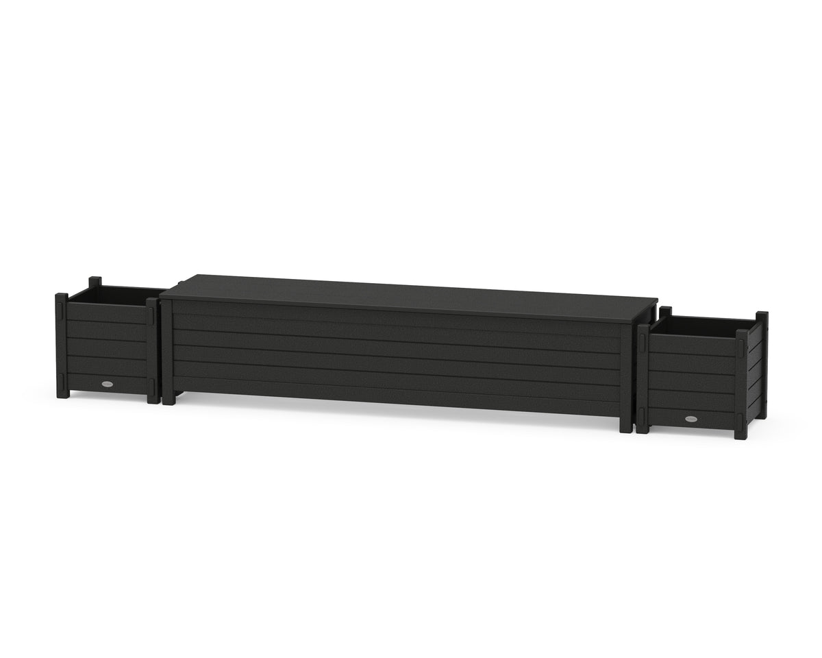 POLYWOOD 72" Nautical Straight Planter Storage Bench Set in Black
