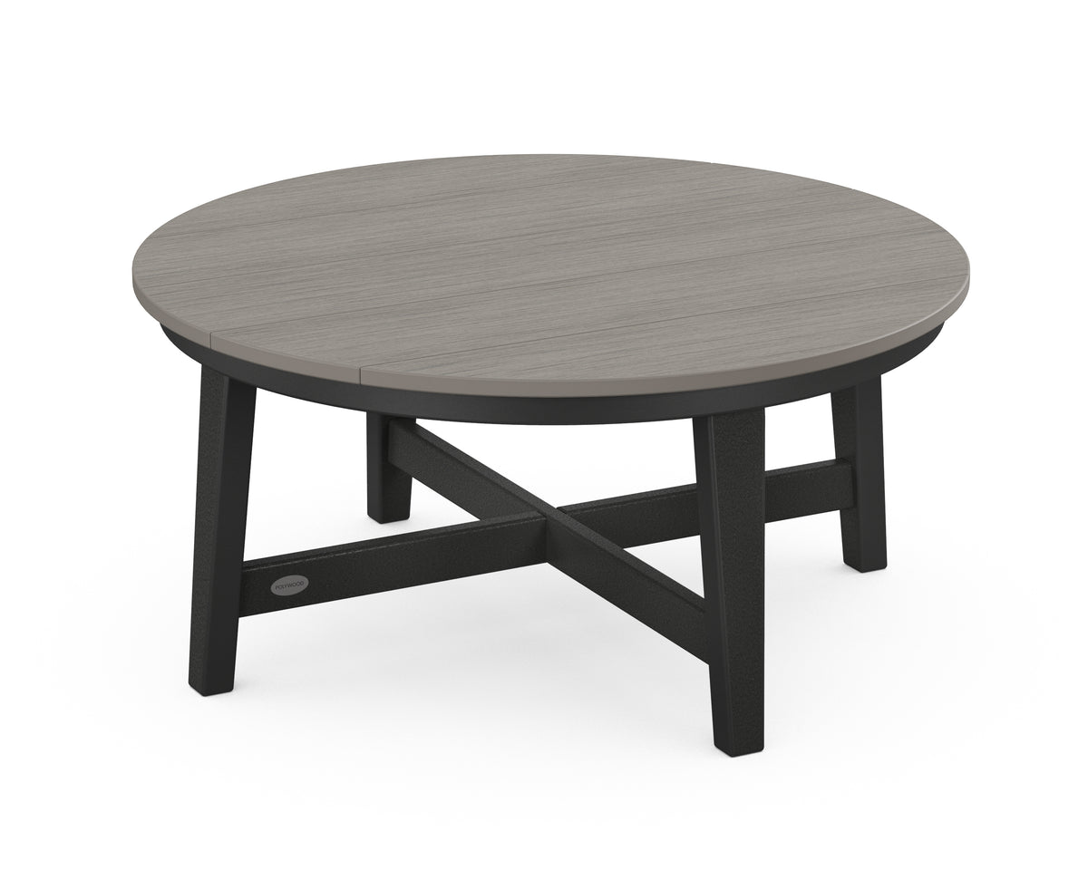 POLYWOOD Newport 36" Round Coffee Table in Black / Driftwood