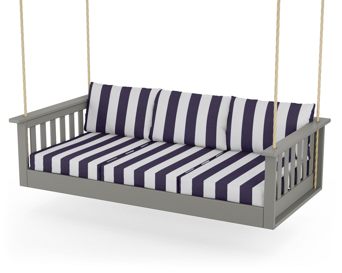POLYWOOD Vineyard Daybed Swing in Slate Grey / Cabana Stripe Navy