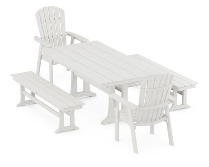 POLYWOOD Nautical Adirondack 5-Piece Farmhouse Dining Set with Trestle Legs - 37" x 72" Table in Vintage White