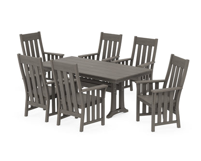 POLYWOOD Acadia Arm Chair 7-Piece Farmhouse Dining Set with Trestle Legs in Driftwood