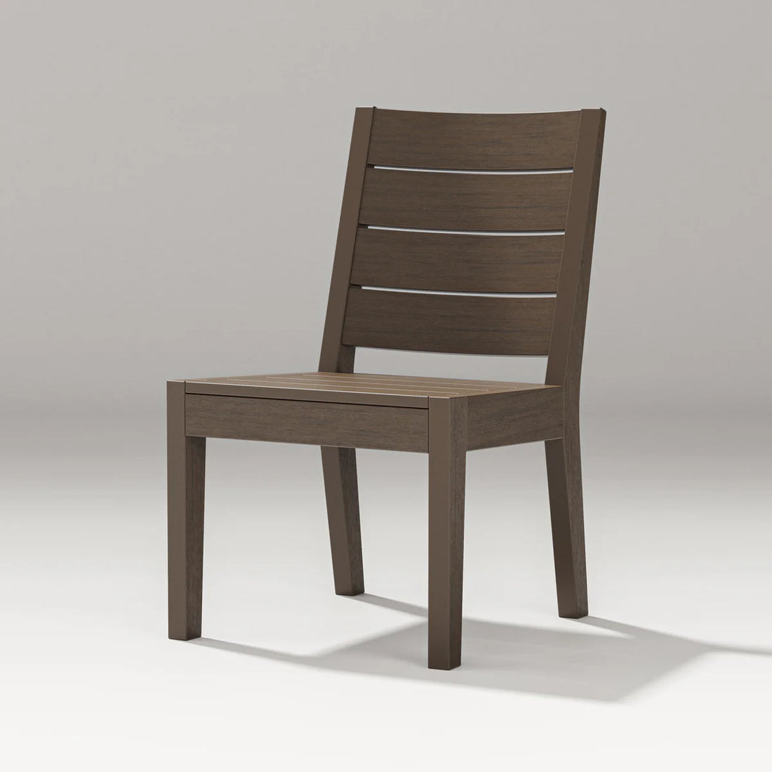 Wooden chair with slatted backrest on a gray background