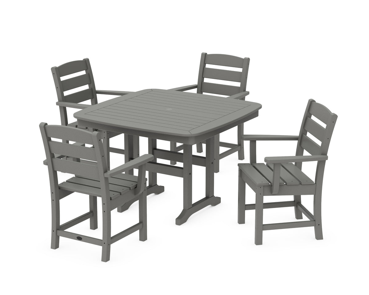 POLYWOOD Lakeside 5-Piece Dining Set with Trestle Legs - 44" Table in Slate Grey