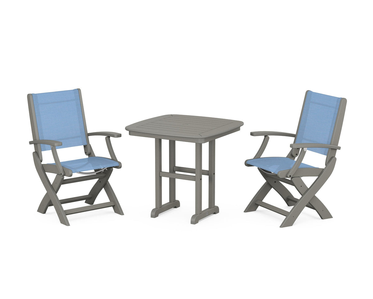 POLYWOOD Coastal Folding Chair 3-Piece Dining Set in Slate Grey / Poolside