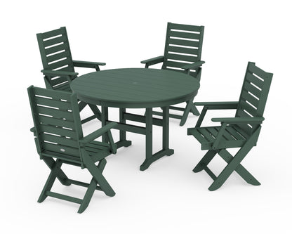 POLYWOOD Captain Folding Chair 5-Piece Round Dining Set in Green