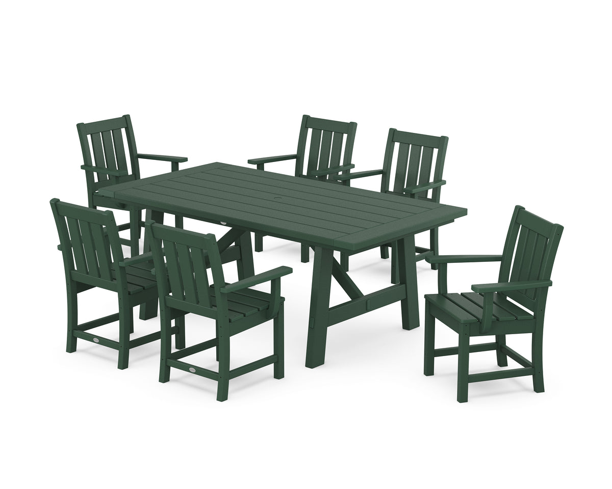 POLYWOOD Oxford Arm Chair 7-Piece Rustic Farmhouse Dining Set in Green
