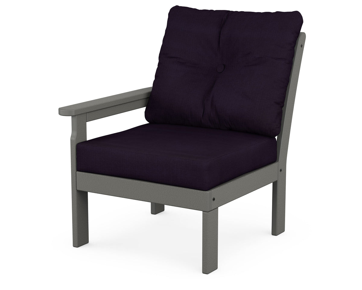 POLYWOOD Vineyard Modular Left Arm Chair in Slate Grey / Navy Linen