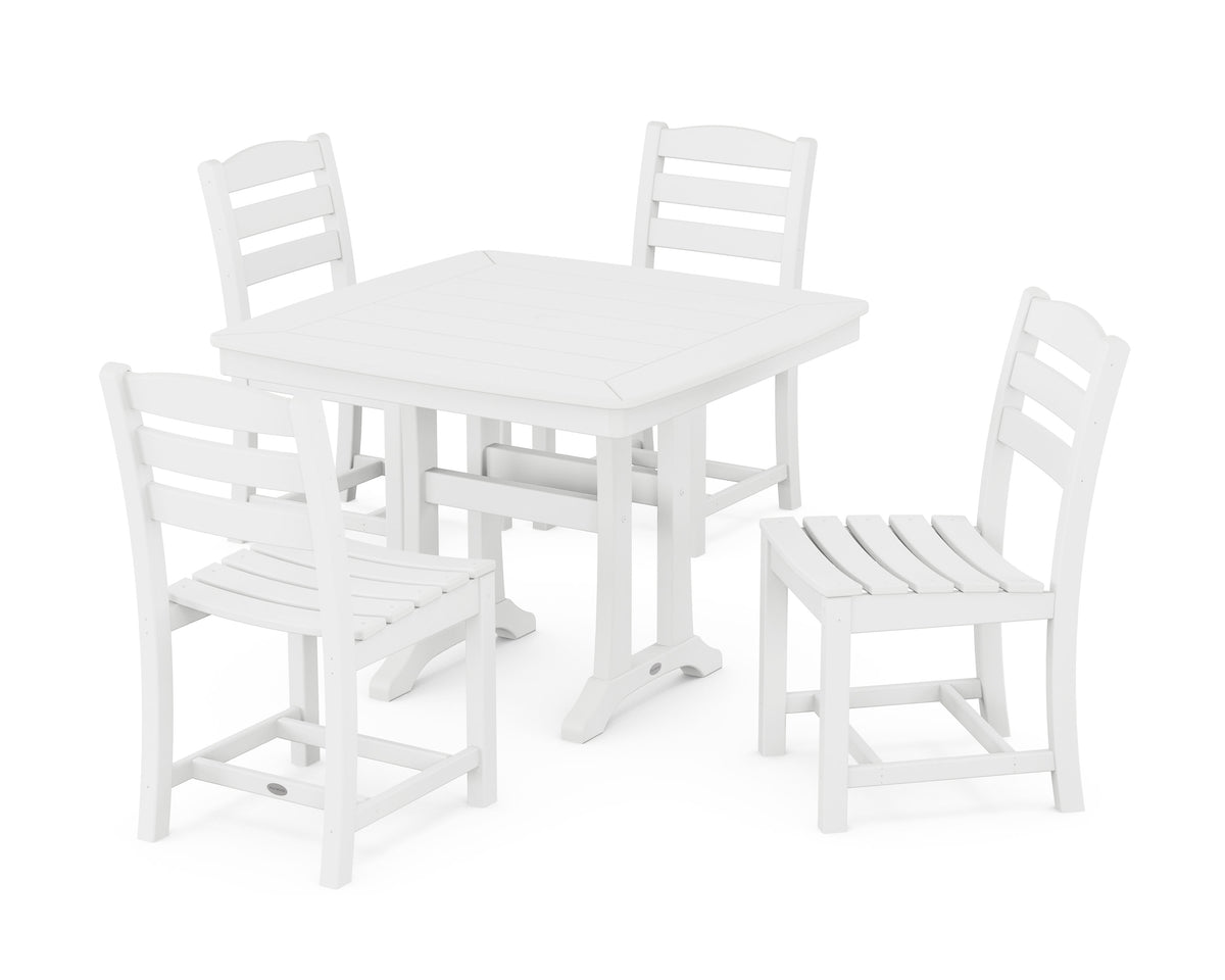 POLYWOOD La Casa Café Side Chair 5-Piece Dining Set with Trestle Legs - 37" Table in White