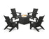 POLYWOOD 5-Piece Modern Grand Adirondack Conversation Set with Fire Pit Table in Black