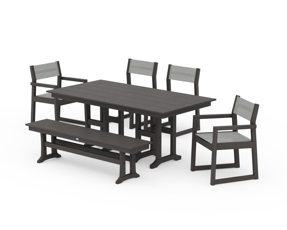 POLYWOOD EDGE Sling 6-Piece Farmhouse Dining Set in Vintage Coffee / Metallic