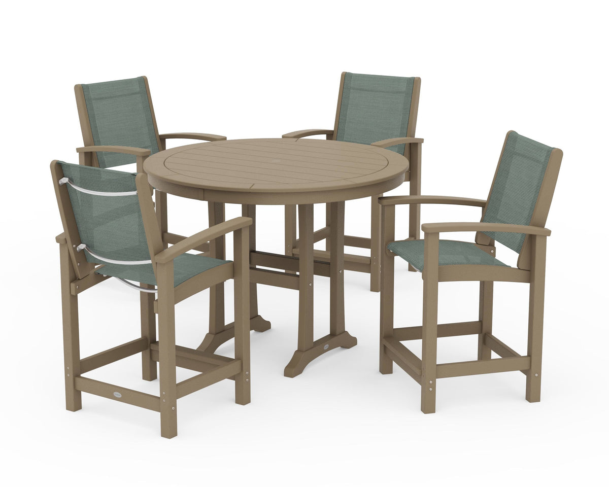 POLYWOOD Coastal 5-Piece Counter Set in Vintage Sahara / Dupioni Sea Mist