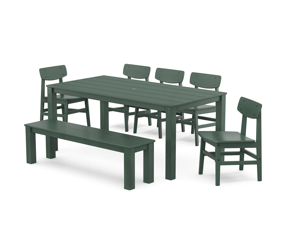 POLYWOOD Modern Studio Urban Chair 7-Piece Parsons Dining Set with Bench in Green