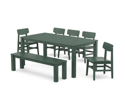 POLYWOOD Modern Studio Urban Chair 7-Piece Parsons Dining Set with Bench in Green