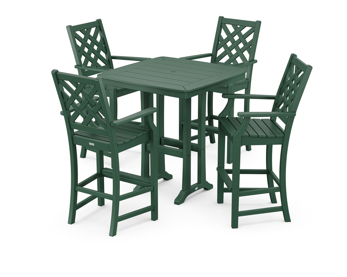 POLYWOOD Country Living Wovendale 5-Piece Bar Set with Trestle Legs in Green