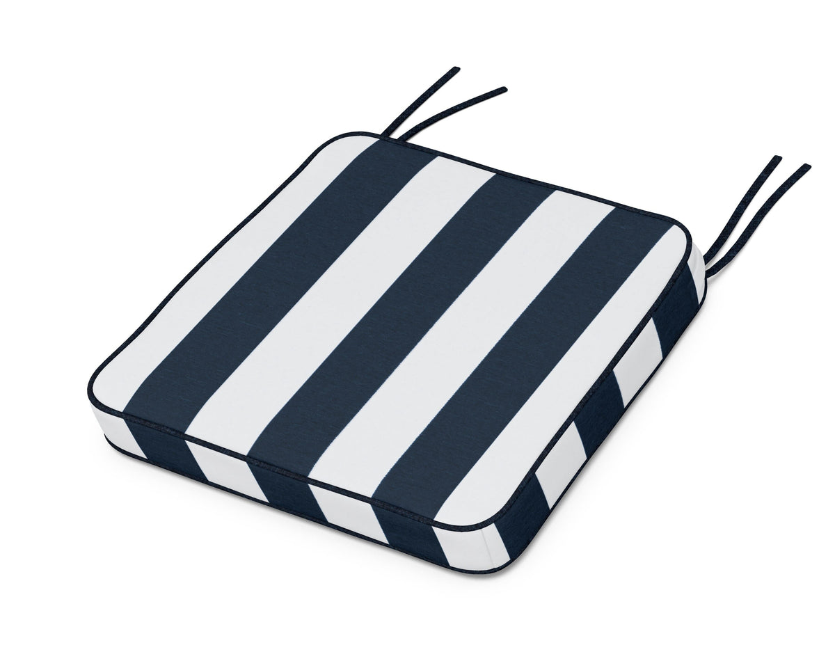 POLYWOOD Chinoiserie Side Chair Seat Cushion in Cabana Stripe Marine Indigo