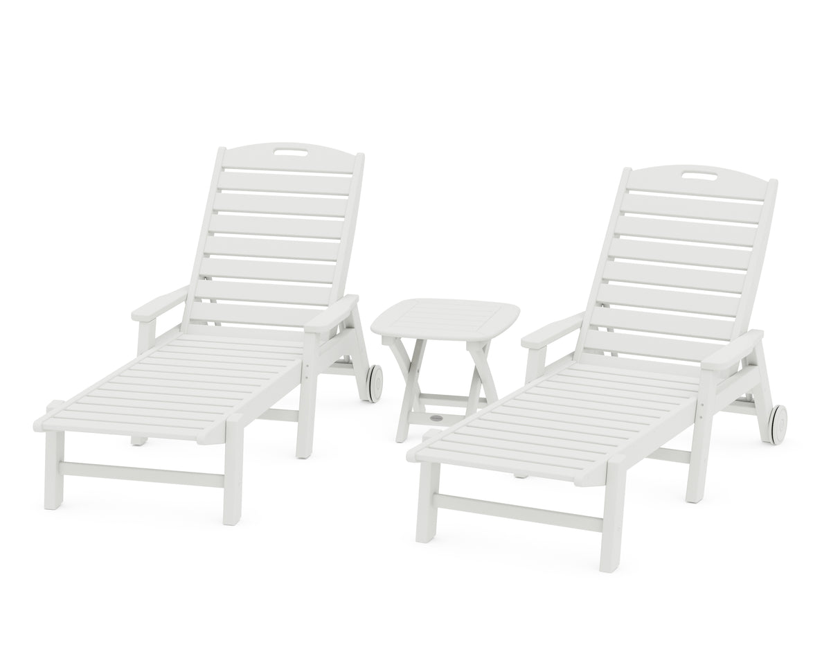 POLYWOOD Nautical 3-Piece Chaise Set with Nautical Side Table in Vintage White