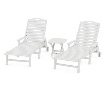 POLYWOOD Nautical 3-Piece Chaise Set with Nautical Side Table in Vintage White