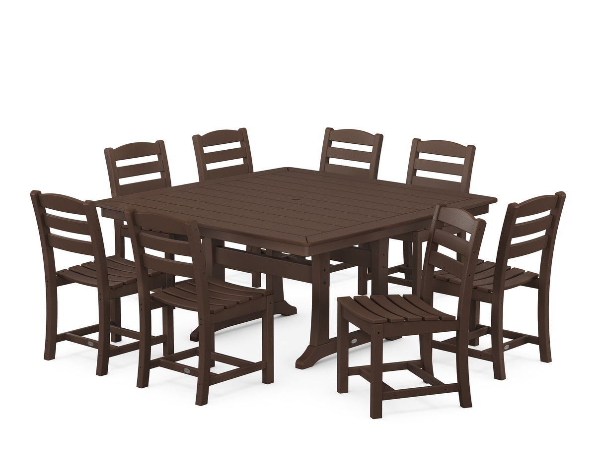 POLYWOOD La Casa Café 9-Piece Nautical Trestle Dining Set in Mahogany
