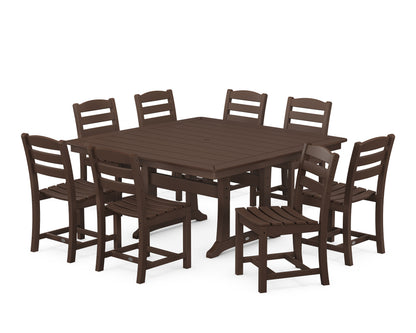 POLYWOOD La Casa Café 9-Piece Nautical Trestle Dining Set in Mahogany